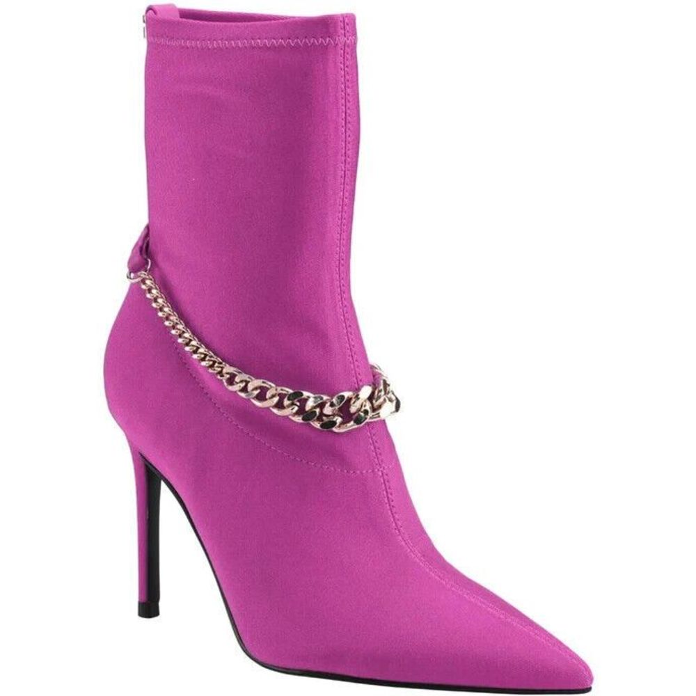 GUESS WOMEN PINK SATIN GLAM POINTED TOE PULLON STILETTO ANKLE BOOTIES 9.5 NEW - Picture 4 of 16